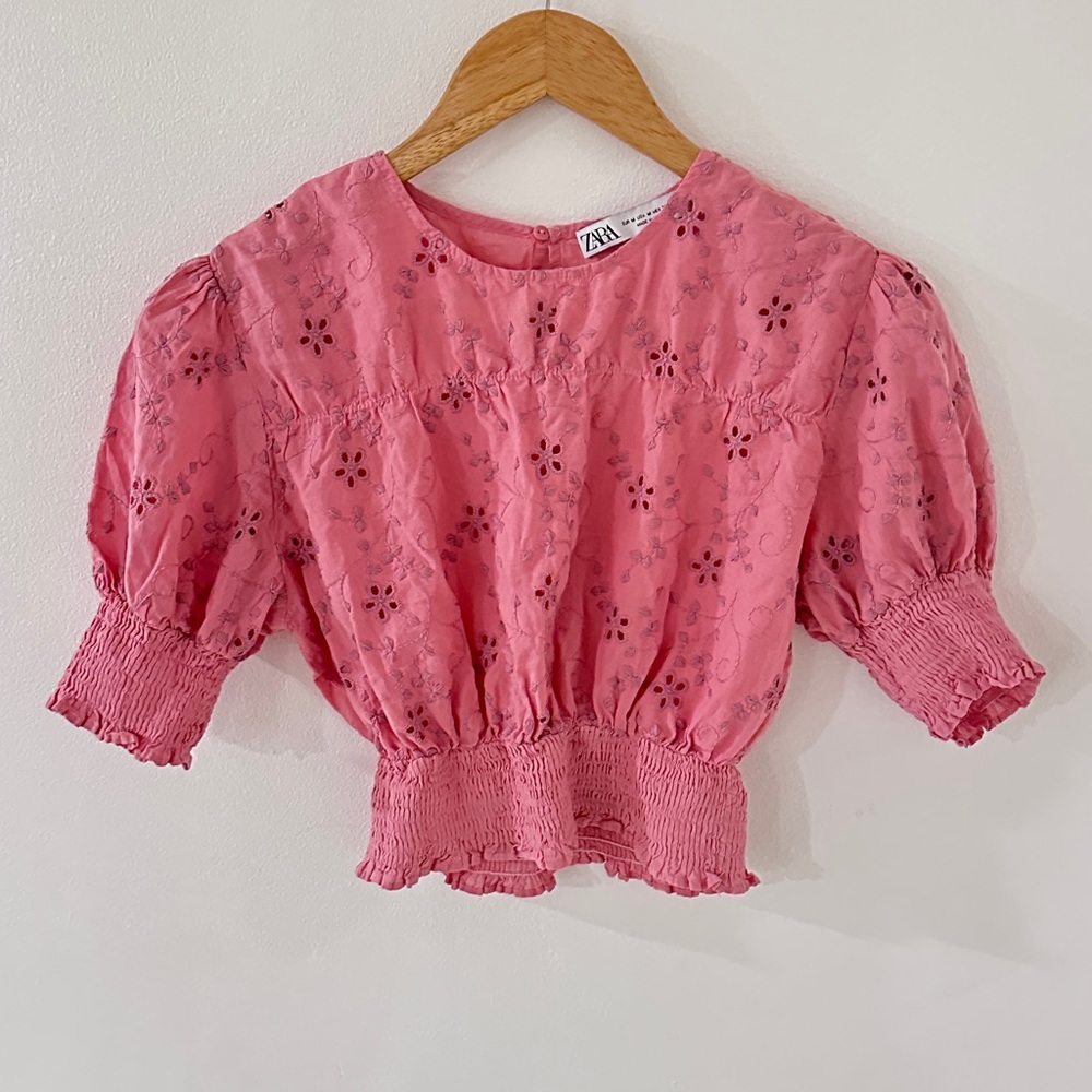 ZARA floral puffy sleeve top